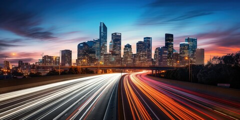 Obraz premium Cityscape with Freeway at Dusk