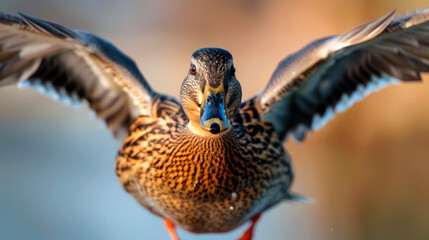 closeup wild mallard duck swimming on the river