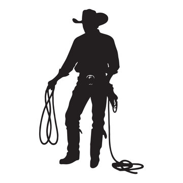 recommend clip art: Cowboy with lasso rope silhouette white background
                    
