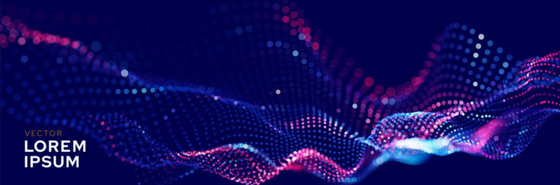 Cyber Big Data Flow Particles Tech Business or Science Background. Medical Research or Tech Innovation Online Webinar Presentation Event. Conference or Forum Vector Illustration Backdrop.