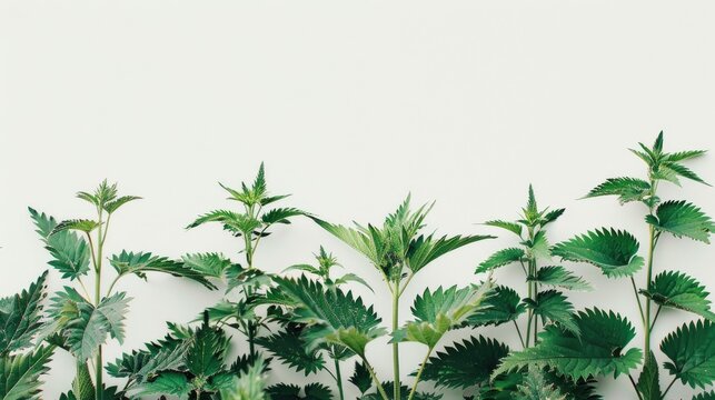 Stinging nettle plants against a white backdrop