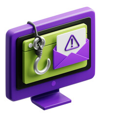Phishing 3D Illustration. Transparent Background. Cyber security theme.