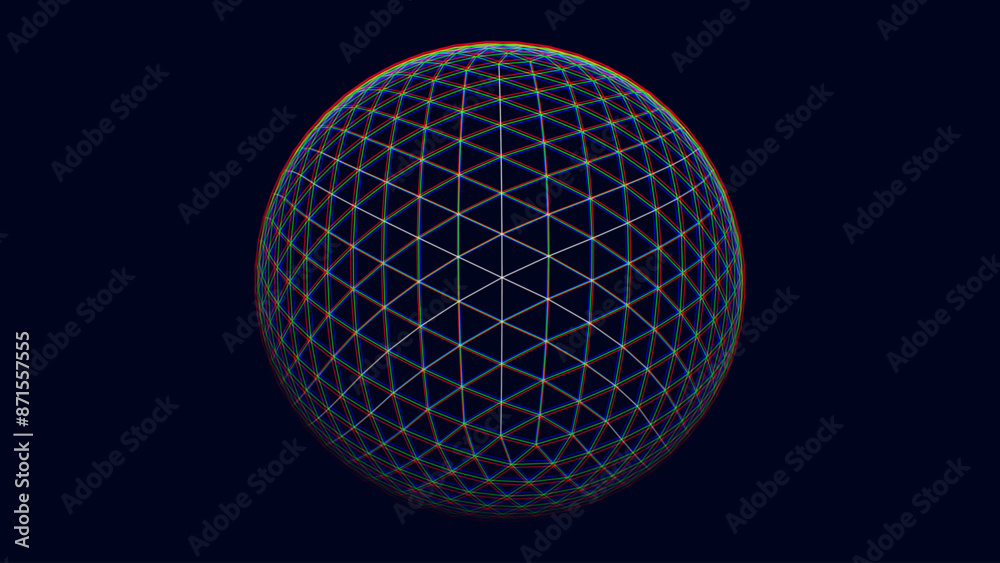 Poster 3D Sphere of Lines Background. Triangle Grid HUD Element. Sci-Fi Planet Earth Template for Heads Up Display. Geometry Math Vector Illustration.