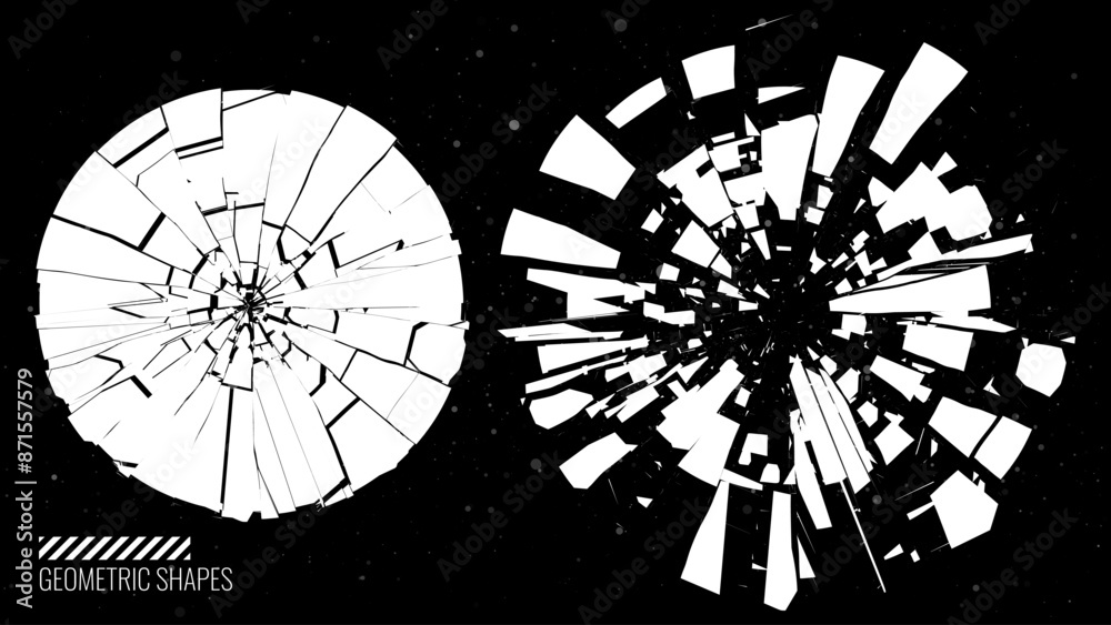 Poster broken glass circles with cracks. abstract comic book flash explosion blast radial lines. shattered,