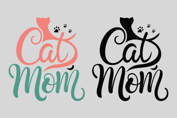 Handdrawn Cat Lover Typography with Paws - Vector Art on White Background