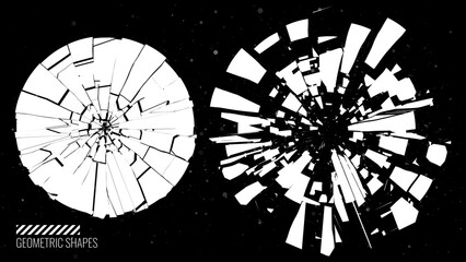 Broken Glass Circles with Cracks. Abstract Comic Book Flash Explosion Blast Radial Lines. Shattered, Fractured and Broken Geometric Circles. Damaged Texture. Vector Illustration.