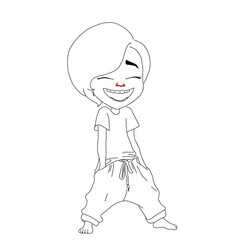 The character is laughing because she is having fun. In a lot of humor