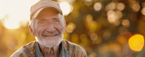 Portrait of an Older Gentleman Radiating Wisdom and Kindness in Warm Lighting with Copy Space Below
