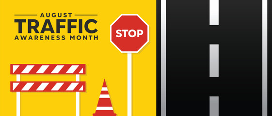 National Traffic Awareness Month. Highways, traffic signs and more. Great for cards, banners, posters, social media and more. Yellow background.