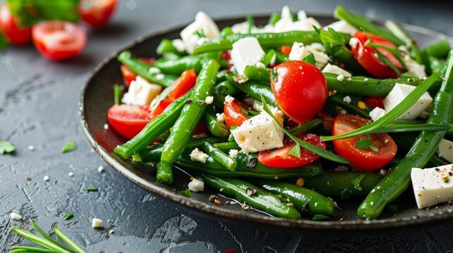 French cuisine. Green bean salad with cheese.