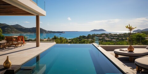 Fototapeta premium Luxury Villa with Infinity Pool and Breathtaking Ocean Views