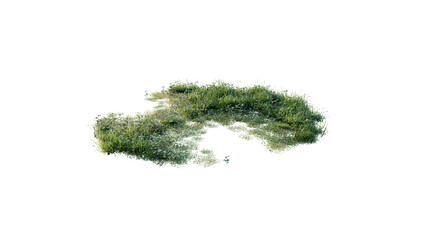 Round surface of Small Plant forest patch covered with flowers, green or dry grass and stone isolated on transparent background. Realistic natural element for design. Bright 3d