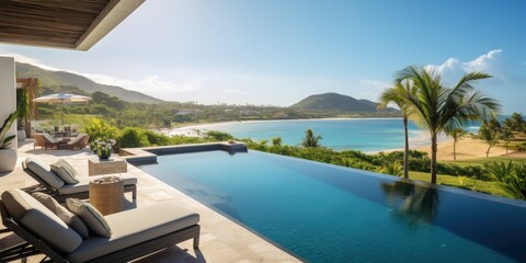 Obraz premium Luxury Villa with Infinity Pool overlooking a Tropical Beach