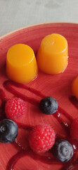 red fruits with egg cake as dessert