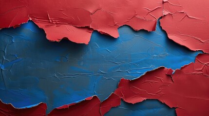 Red and blue ripped cardboard texture with space for text