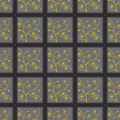 Seamless pattern created by many objects and lines set in background like ivy in picture frame