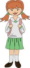 Schoolgirl with a backpack. Happy schoolgirl. Vector Illustration