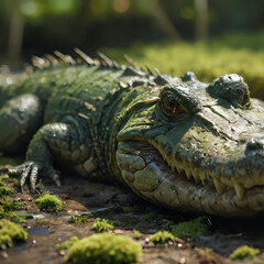 Obraz premium a close up of a small alligator laying on the ground