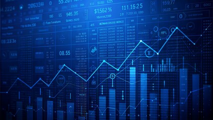 Business audit stock financial finance management on analysis data strategy with graph accounting marketing or report chart economy investment research profit concept. Generative AI