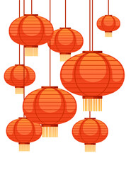 Traditional asian red lantern design in the style of geometric shapes for greetings card or banner vector illustration