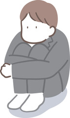 体育座りで落ち込んでいるスーツを着た男性のイラスト素材