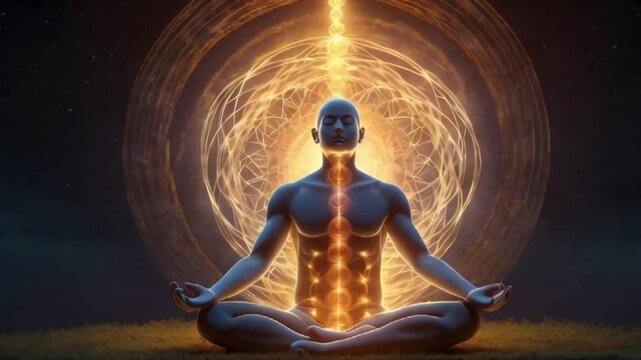 Man Meditating with Energy Flowing Through His Body
