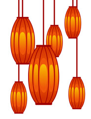 Traditional asian red lantern design in the style of geometric shapes for greetings card or banner vector illustration