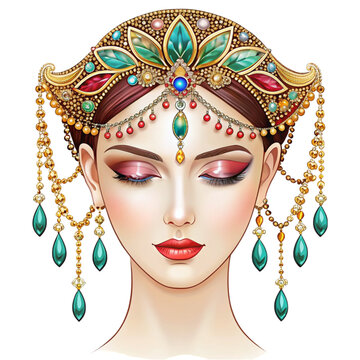 woman wearing ornate jeweled headdress clip art preview