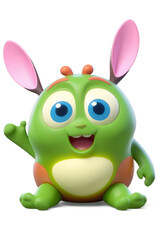 Fototapeta premium Cute green alien creature waving. Transparent background. AI.