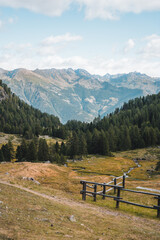 Alps and mountains in fog in summer