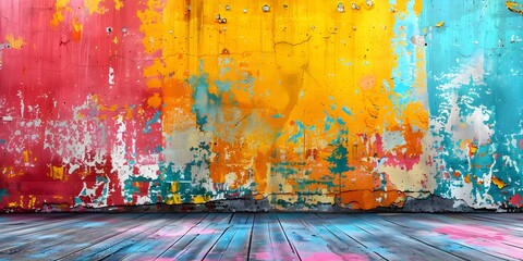 Vibrant and Textured Urban Graffiti Wall Backdrop for Trendy Product Displays