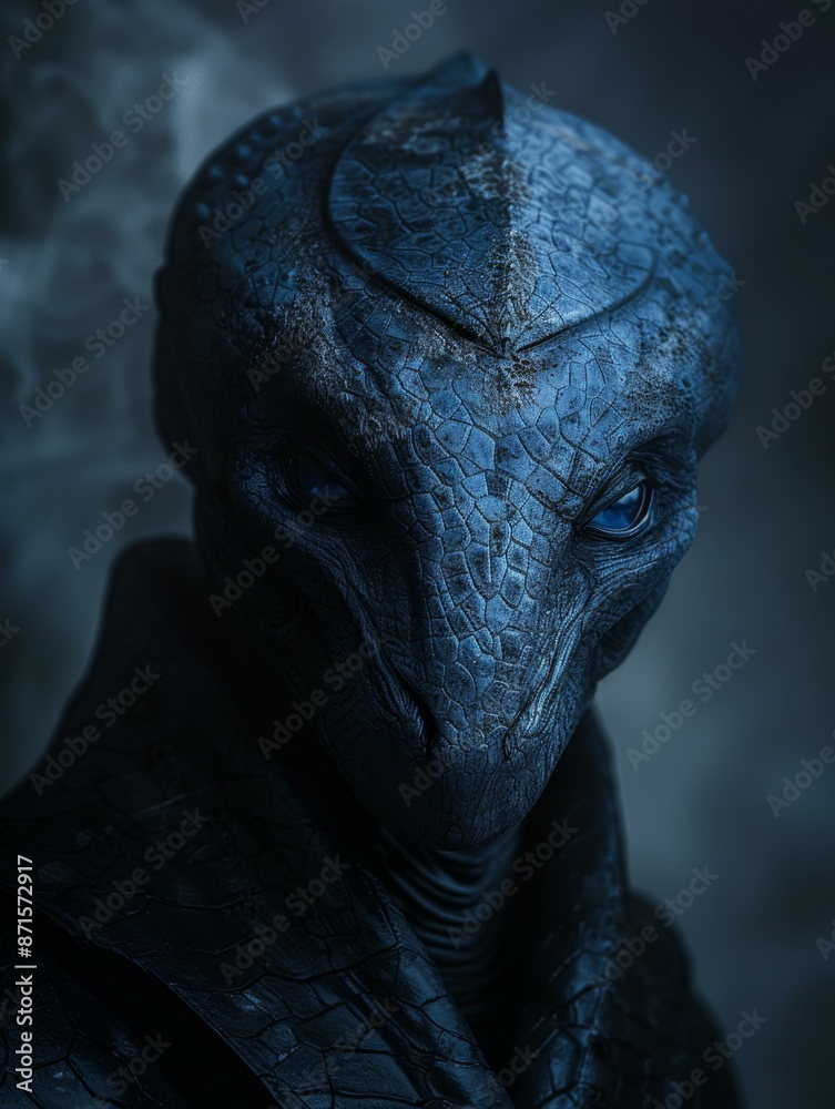 Wall mural Portrait of a reptilian humanoid alien. AI.