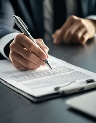Businessmen Signing an Agreement on a Business Deal - Business People Agreeing on a Contract for a Job Offer - Buyer Signs Letter for Real Estate, Mortage, House, Property or Insurance