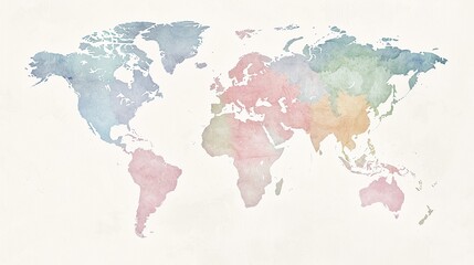 A map of the world with highlighted conflict zones, watercolor, muted colors, educational