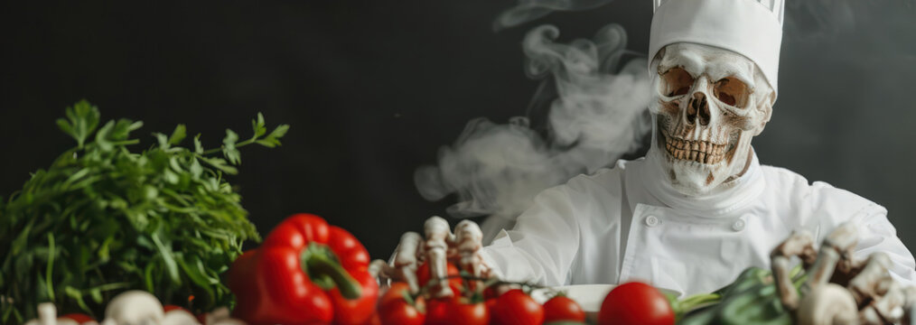 An advanced culinary school where chef zombies with vegetable heads create gourmet dishes using spectral ingredients and magical cooking methods