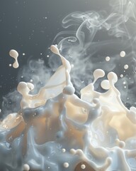 Obraz premium Milk splash with swirling smoke effects, ample copy space