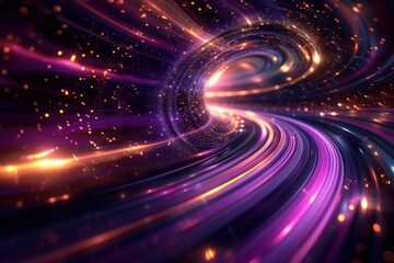 A tunnel with bright purple and yellow lights