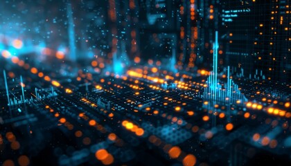Interactive stock market chart, holographic data, innovative trading tools, sleek background