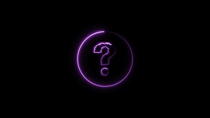 Neon Light Question Mark  medium purple color 4k illustration on black background. Question Marks icon Concept 4k illustration.