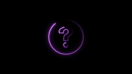 Neon Light Question Mark  medium purple color 4k illustration on black background. Question Marks icon Concept 4k illustration.