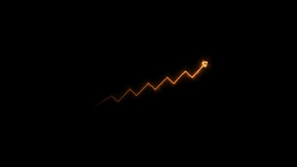  Business graph growth arrow neon glowing orange color 4k illustration. Business arrow on black background.