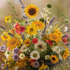 Beautiful bouquet of bright field flowers