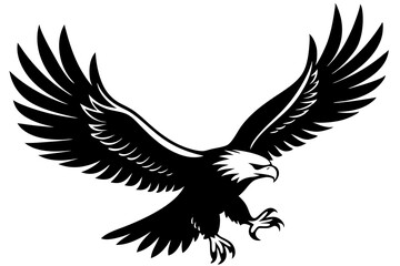 Flying Bald Eagle black and white Silhouette vector, A Bald Eagle black Silhouette Vector isolated on a white background
