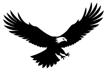Flying Bald Eagle black and white Silhouette vector, A Bald Eagle black Silhouette Vector isolated on a white background