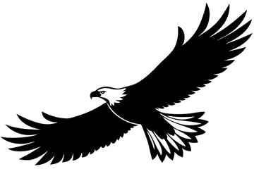 Flying Bald Eagle black and white Silhouette vector, A Bald Eagle black Silhouette Vector isolated on a white background