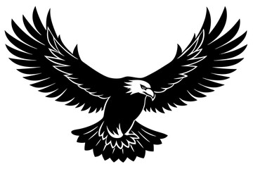 Flying Bald Eagle black and white Silhouette vector, A Bald Eagle black Silhouette Vector isolated on a white background