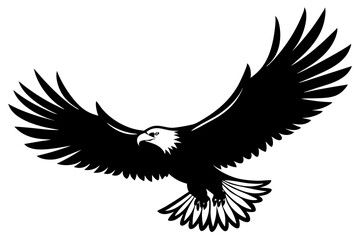 Flying Bald Eagle black and white Silhouette vector, A Bald Eagle black Silhouette Vector isolated on a white background