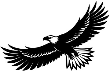 Flying Bald Eagle black and white Silhouette vector, A Bald Eagle black Silhouette Vector isolated on a white background