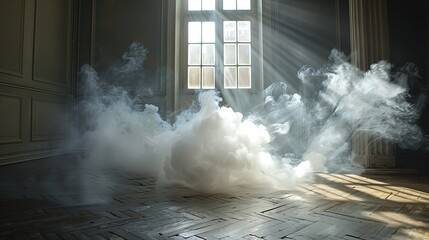 Smoky empty hall with a creepy horror atmosphere. Best for horror background.