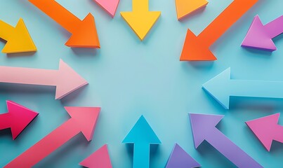 Colorful Arrows Pointing Inwards on a Blue Background
